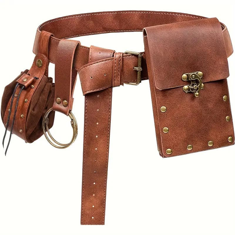 Accesorios para disfraz de Halloween, cinturón retro con bolsa para cinturón - 3Pcs - Marrón - image 1