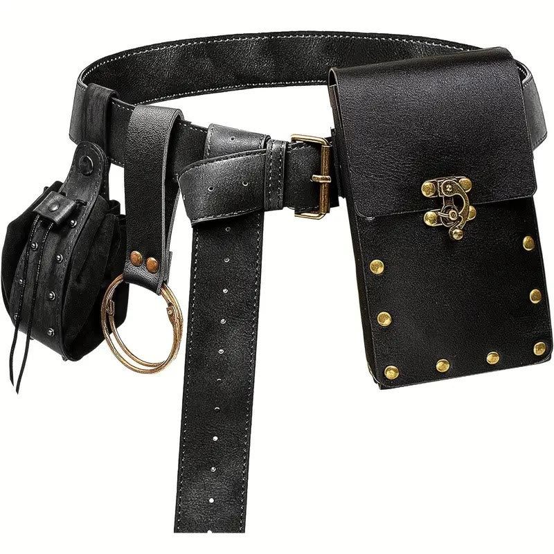 Accesorios para disfraz de Halloween, cinturón retro con bolsa para cinturón - 3Pcs - Negro - image 3