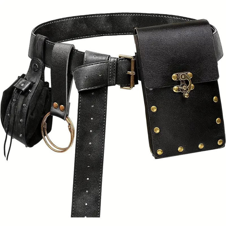 Accesorios para disfraz de Halloween, cinturón retro con bolsa para cinturón - 3Pcs - Negro - image 3