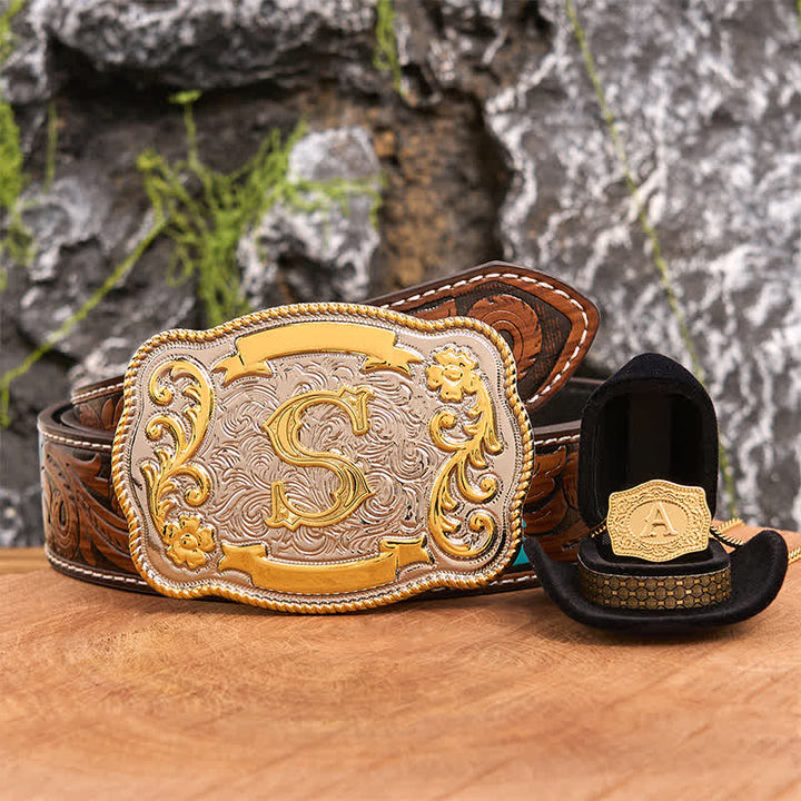 Conjunto de collar y hebilla de cinturón de oro con letra inicial grabada DIY - Manojo - Cinturón de plumas marrones - 40 - image 7