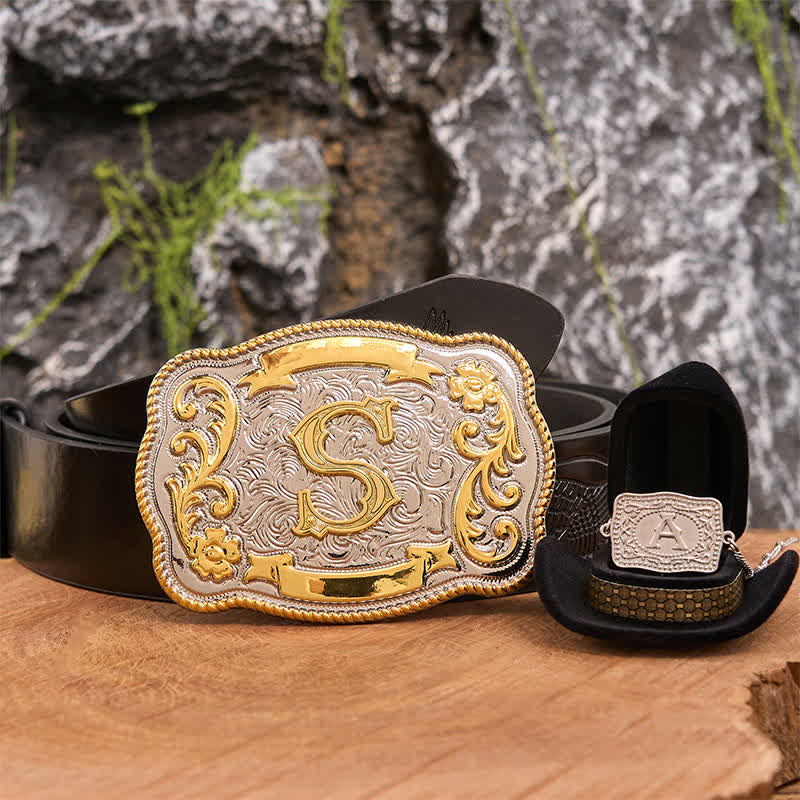 Conjunto de collar y hebilla de cinturón de plata con letra inicial DIY - Manojo - Cinturón de águila negra en relieve - 42 - image 4