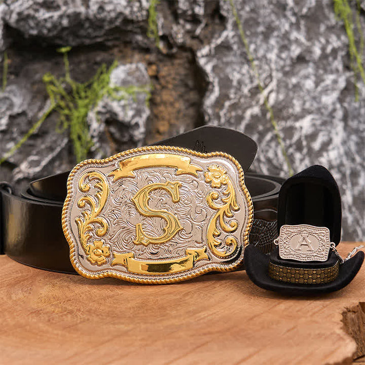 Conjunto de collar y hebilla de cinturón de plata con letra inicial DIY - Manojo - Cinturón de águila negra en relieve - 42 - image 4