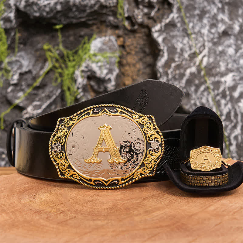 Conjunto de collar y hebilla de cinturón con letra inicial en negro dorado - Manojo - Cinturón de águila negra en relieve - 42 - image 4