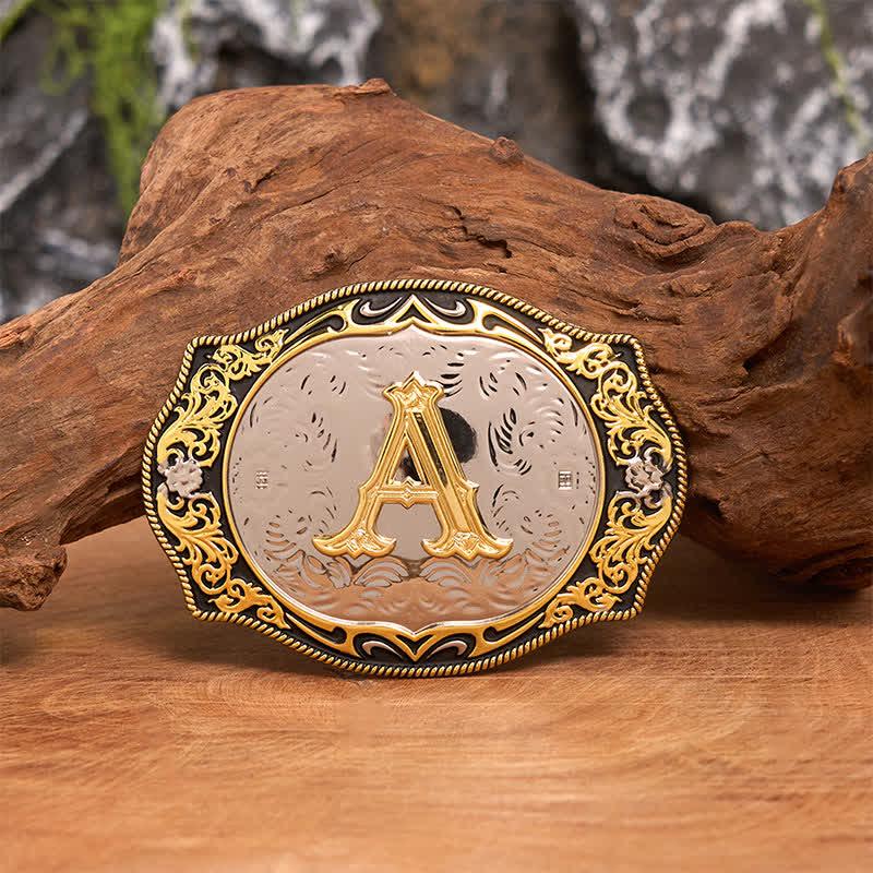 Conjunto de collar y hebilla de cinturón con letra inicial en negro dorado - image 3