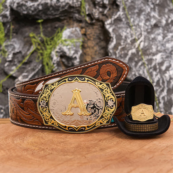 Conjunto de collar y hebilla de cinturón con letra inicial en negro dorado - Manojo - Cinturón de plumas marrones - 40 - image 8