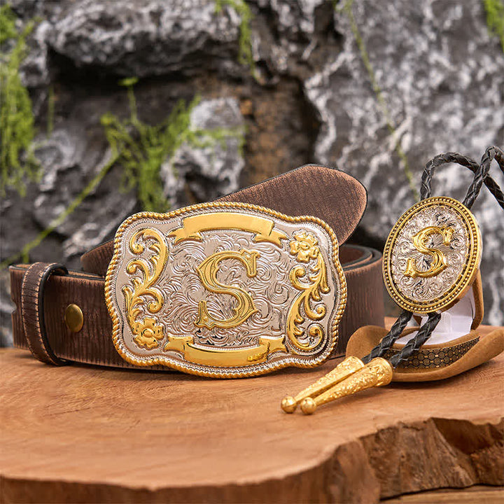 Conjunto de hebilla de cinturón grande con letra inicial, bricolaje, dorado, para corbata bolo - Manojo - Cinturón marrón desgastado - 42 - image 6