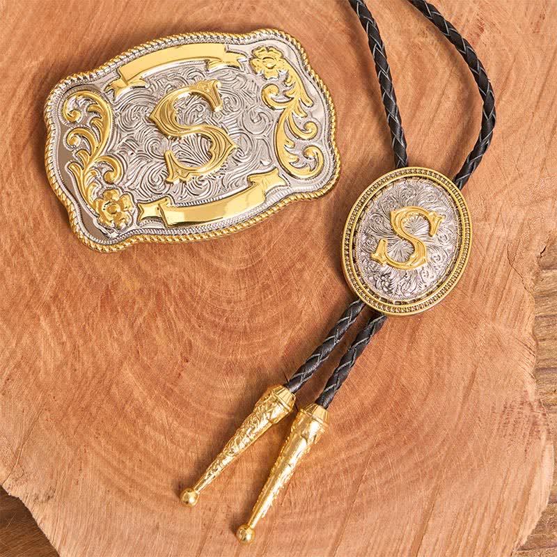 Conjunto de hebilla de cinturón grande con letra inicial, bricolaje, dorado, para corbata bolo - Manojo - Sin cinturón - No incluye cinturón - image 2
