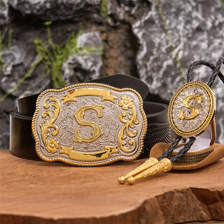 Conjunto de hebilla de cinturón grande con letra inicial, bricolaje, dorado, para corbata bolo - Manojo - Cinturón de águila negra en relieve - 42 - image 4