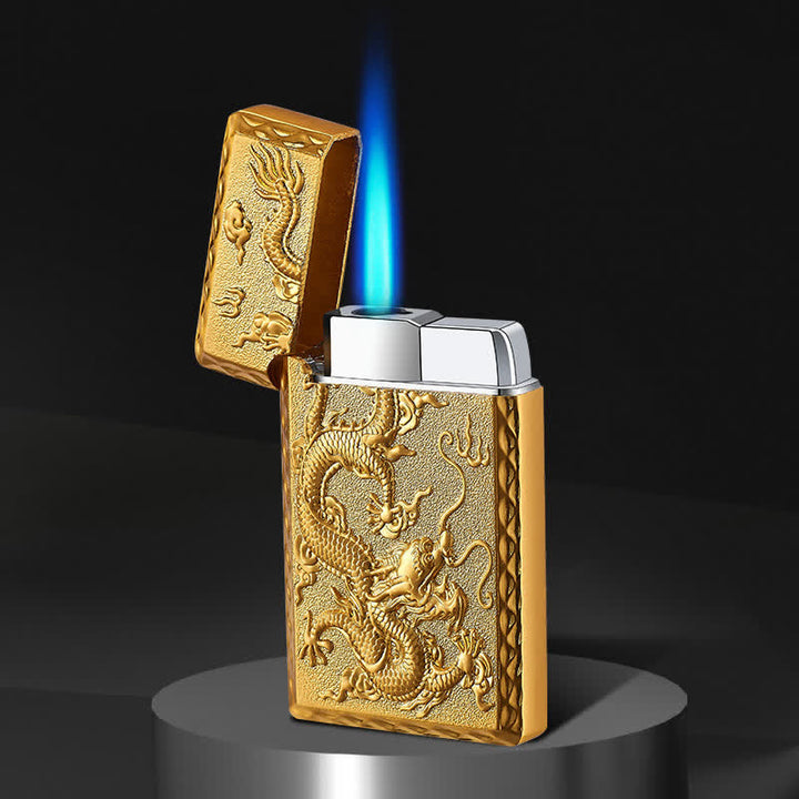 Encendedor de butano recargable con llama de chorro simple y relieve de dragón - Oro - image 2