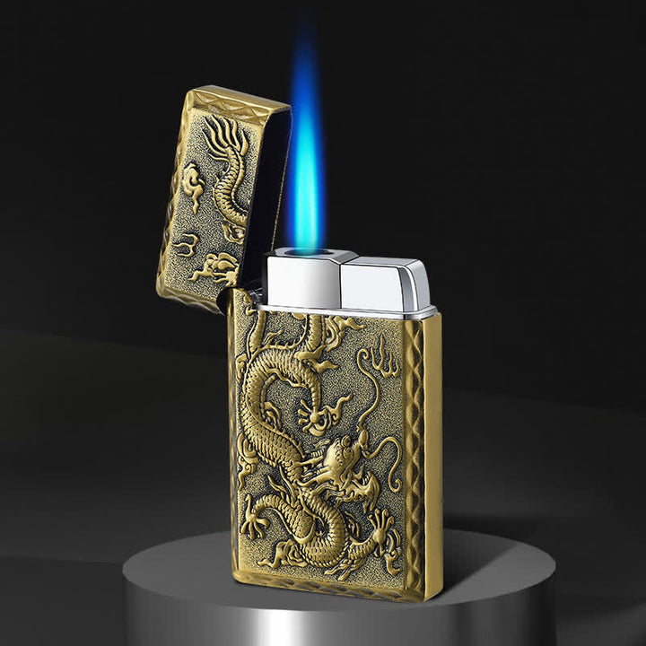 Encendedor de butano recargable con llama de chorro simple y relieve de dragón - Bronce - image 1