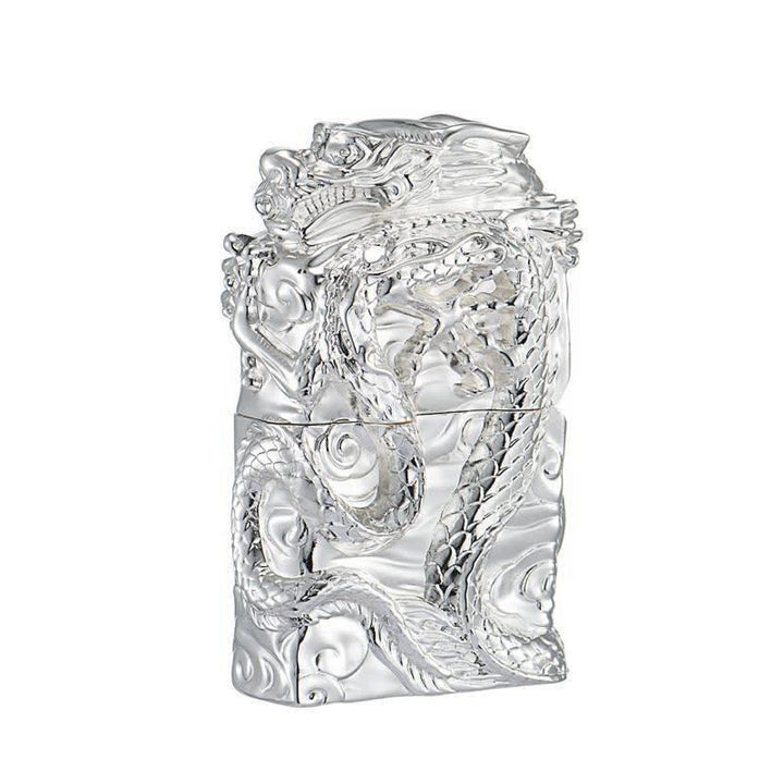 Encendedor de queroseno recargable con diseño de dragón en relieve de colección retro - Plata - image 10