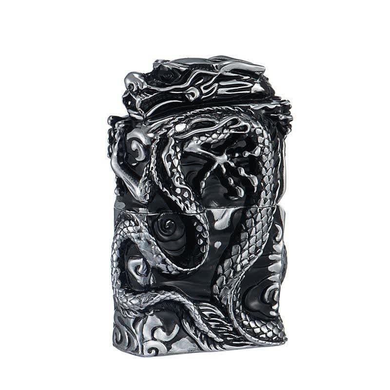 Encendedor de queroseno recargable con diseño de dragón en relieve de colección retro - Plata y negro - image 8