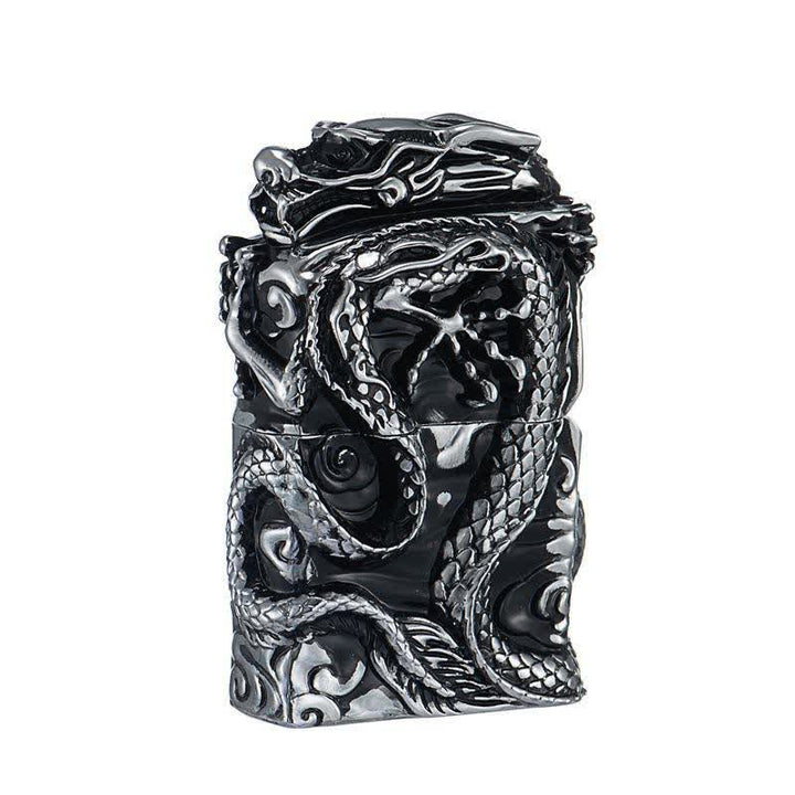 Encendedor de queroseno recargable con diseño de dragón en relieve de colección retro - Plata y negro - image 8