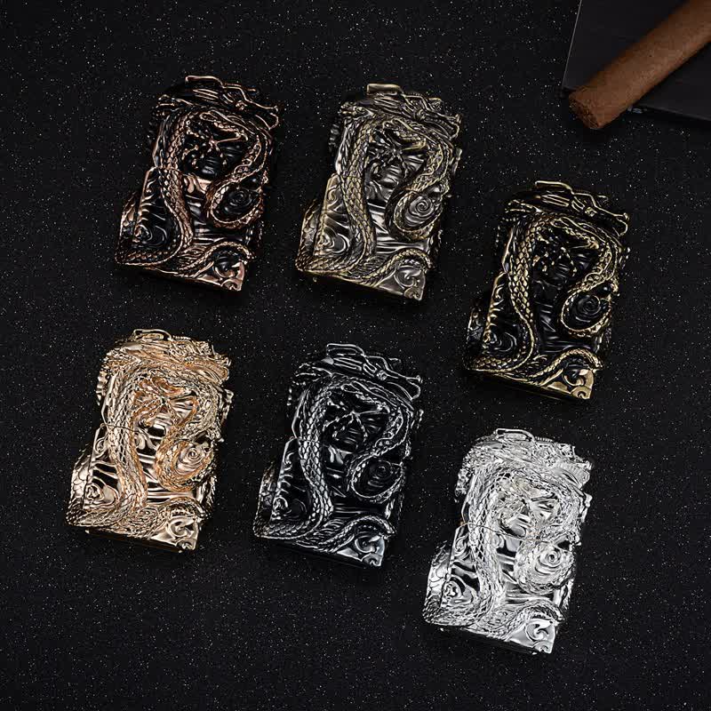Encendedor de queroseno recargable con diseño de dragón en relieve de colección retro - image 2