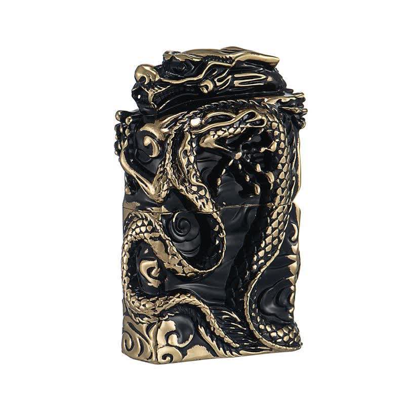 Encendedor de queroseno recargable con diseño de dragón en relieve de colección retro - Dorado y negro - image 3