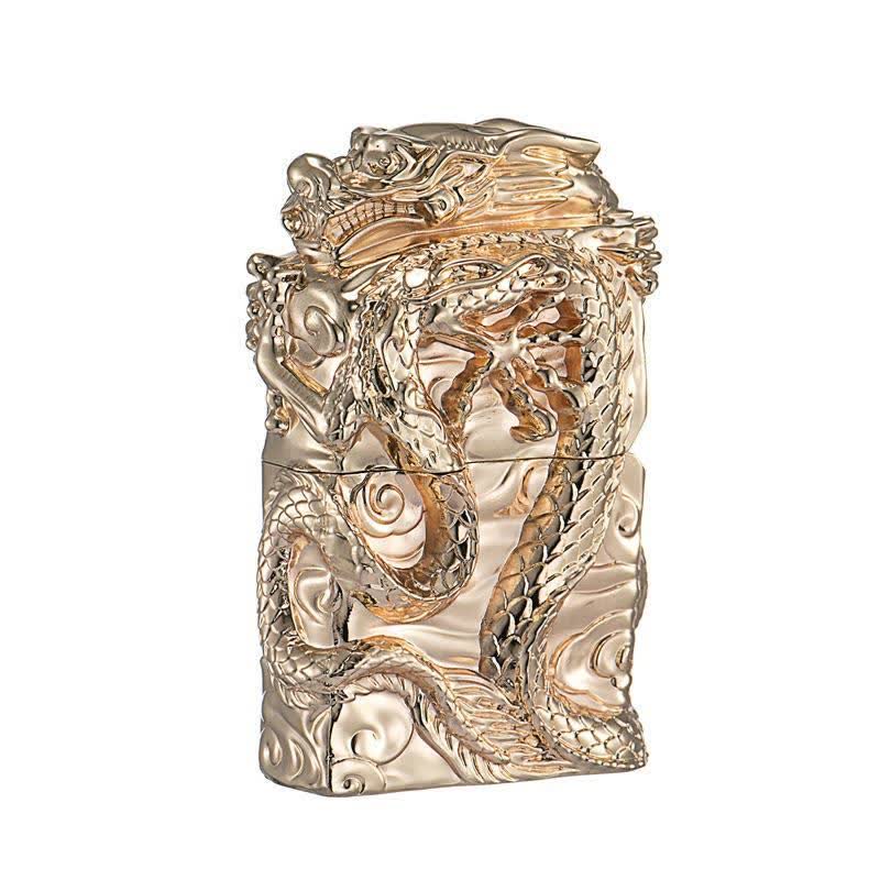 Encendedor de queroseno recargable con diseño de dragón en relieve de colección retro - Oro - image 7