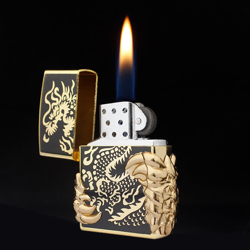Encendedor de butano recargable estilo antiguo con forma de garra de dragón - Oro - image 1