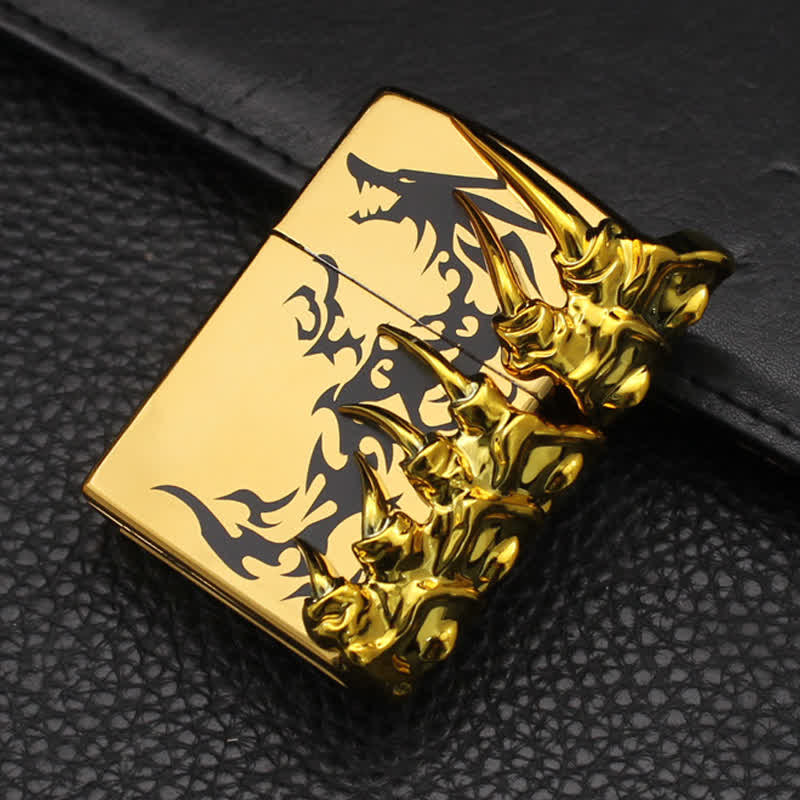 Encendedor de butano recargable con relieve estereoscópico de dragón - Oro - image 7