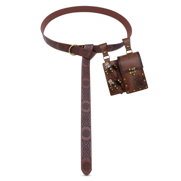 Cinturón vikingo con botella de alquimia, accesorio retro para cosplay de Halloween - Cinturón con bolsa y botella - Marrón - image 7