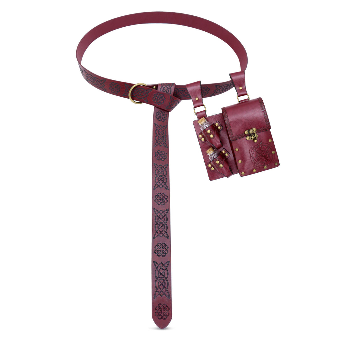 Cinturón vikingo con botella de alquimia, accesorio retro para cosplay de Halloween - Cinturón con bolsa y botella - Rojo - image 8