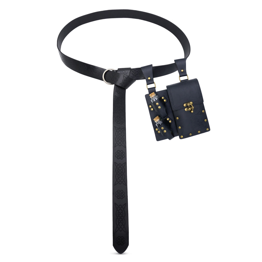 Cinturón vikingo con botella de alquimia, accesorio retro para cosplay de Halloween - Cinturón con bolsa y botella - Negro - image 1