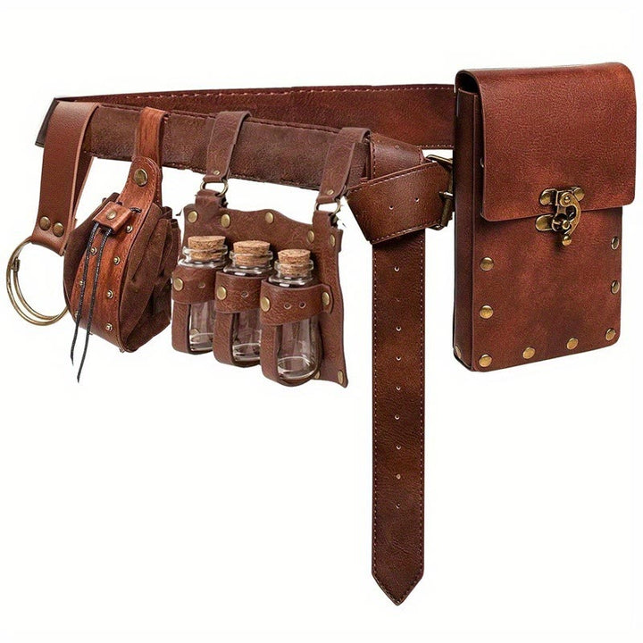 Riñonera con monedero y cinturón para Halloween, ideal para cosplay - 5 piezas - Marrón - image 1