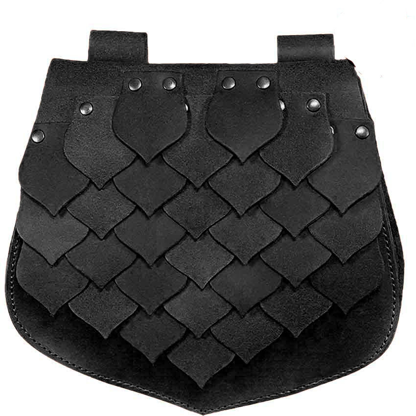 Riñonera vikinga de gran capacidad con diseño de escamas de pez de estilo medieval - Negro - image 5