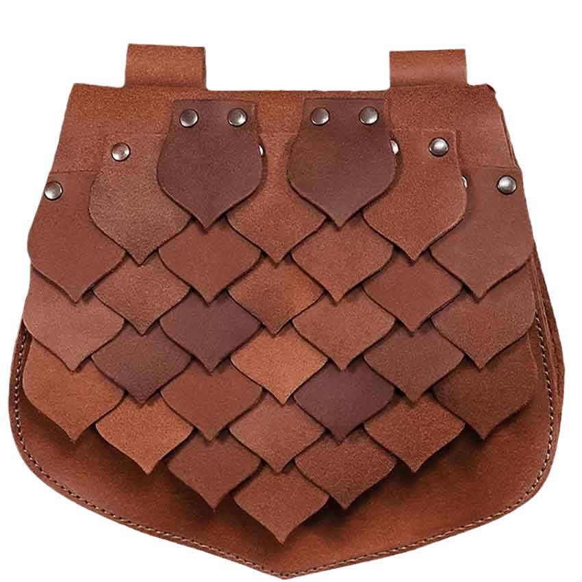 Riñonera vikinga de gran capacidad con diseño de escamas de pez de estilo medieval - Marrón oscuro - image 3