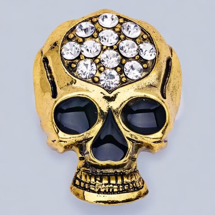 Broche de calavera exquisito con diamantes de imitación para Halloween - Dorado - image 3