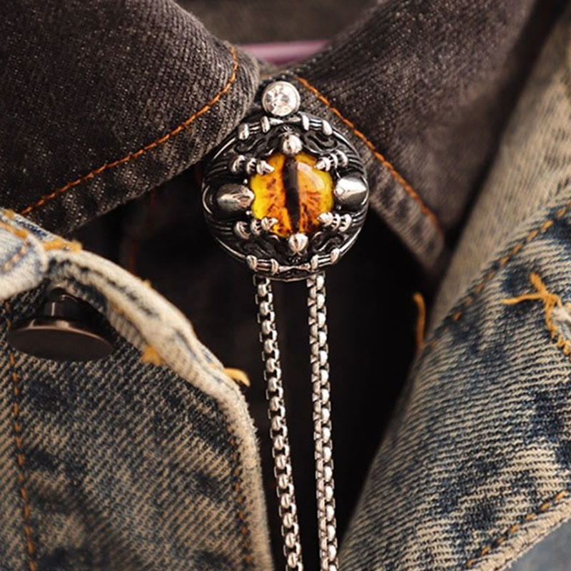 Corbata de bolo de cadena de acero con garras de ojo de demonio retro hecha a mano - Amarillo - image 7