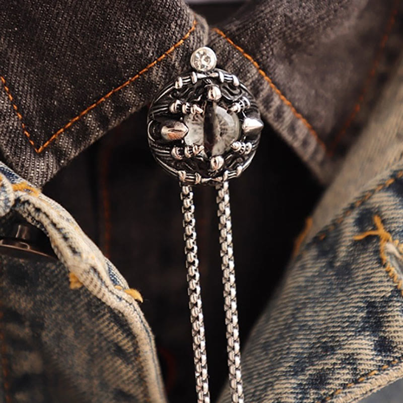 Corbata de bolo de cadena de acero con garras de ojo de demonio retro hecha a mano - Gris - image 1