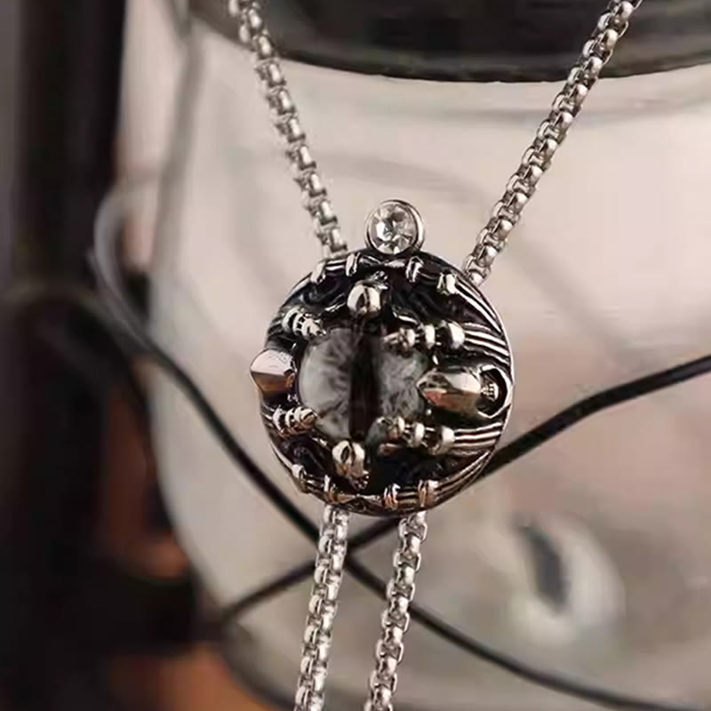 Corbata de bolo de cadena de acero con garras de ojo de demonio retro hecha a mano - image 2