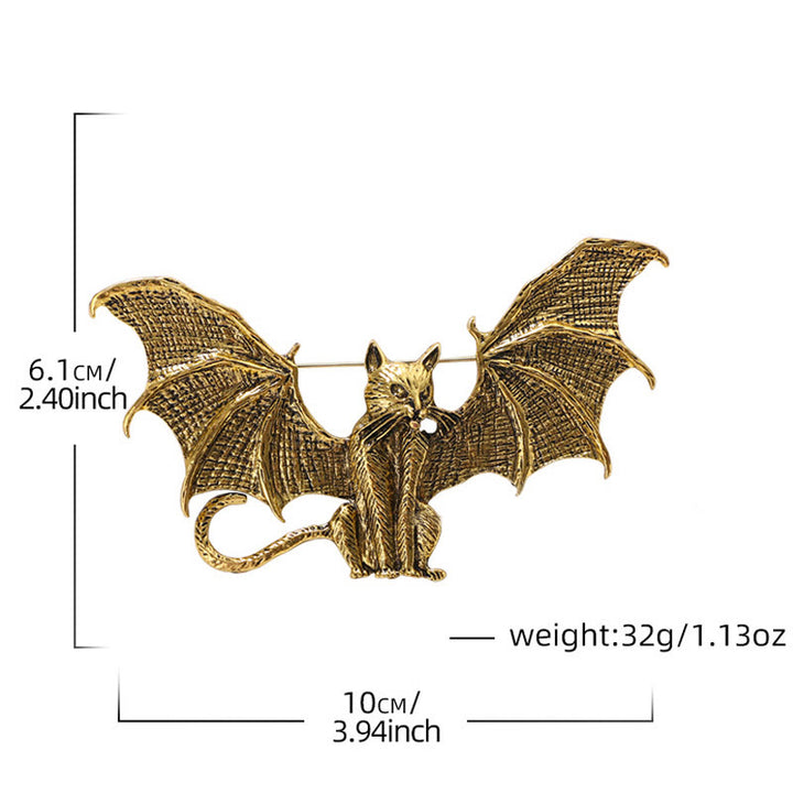 Broche de Halloween con forma de gato alado dorado y plateado - image 4