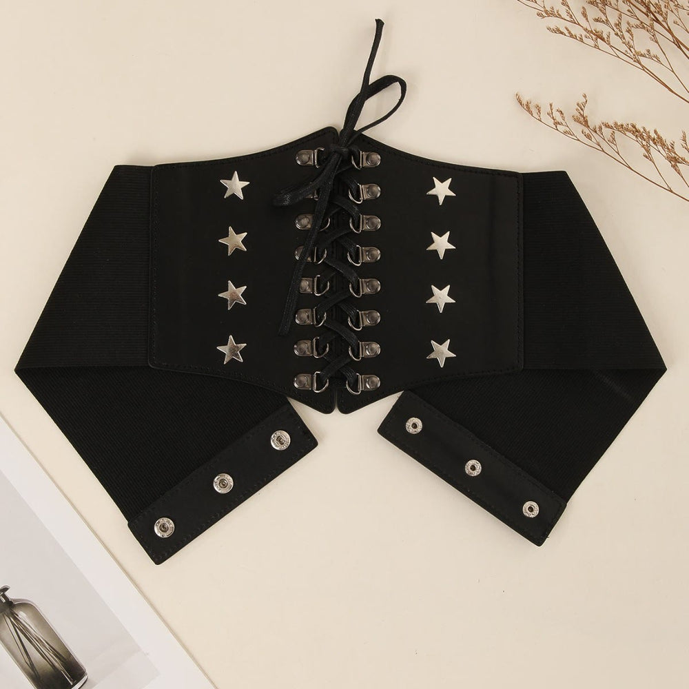 Cinturón de corsé con diseño de estrella para mujer, accesorio de cosplay retro negro - Negro - image 2