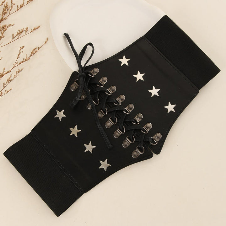 Cinturón de corsé con diseño de estrella para mujer, accesorio de cosplay retro negro - image 3