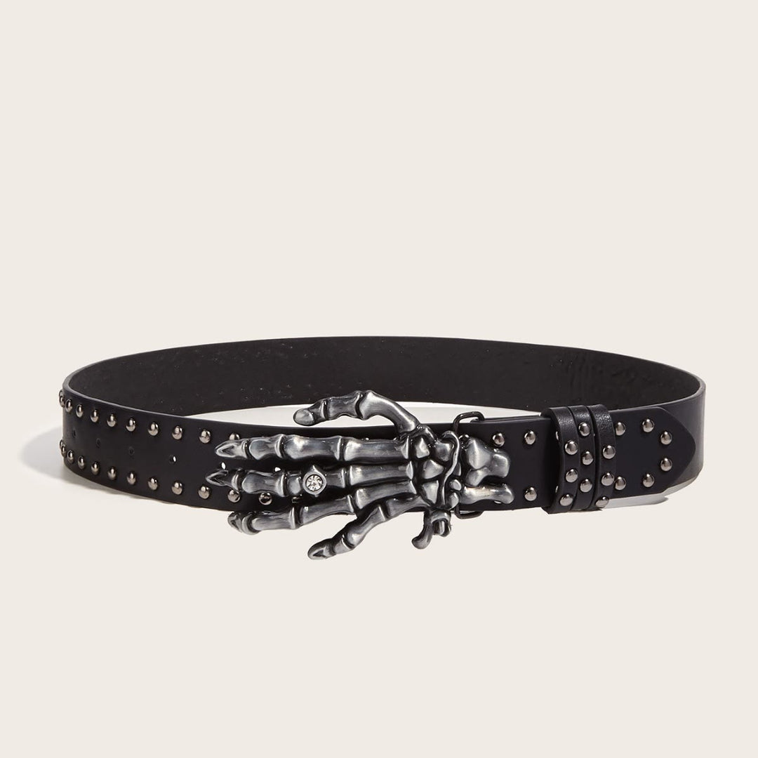 Cinturón con remaches de mano de esqueleto negro punk de Halloween - Negro - image 2