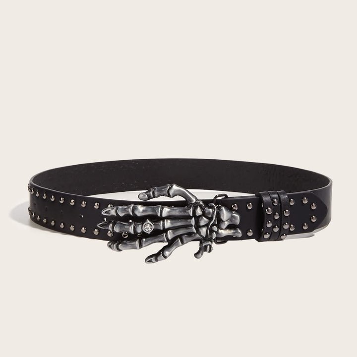 Cinturón con remaches de mano de esqueleto negro punk de Halloween - Negro - image 2