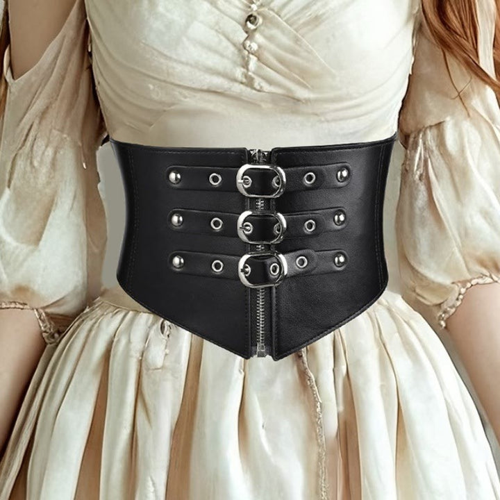 Cinturón elástico tipo corsé para mujer con cremallera y hebilla de aguja negra - image 1