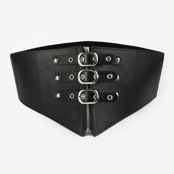 Cinturón elástico tipo corsé para mujer con cremallera y hebilla de aguja negra - Negro - image 2