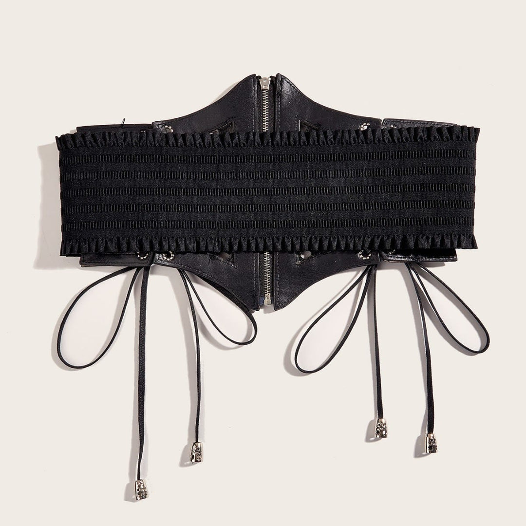 Cinturón de corsé de malla con cremallera y correa de moda negra para mujer - image 3