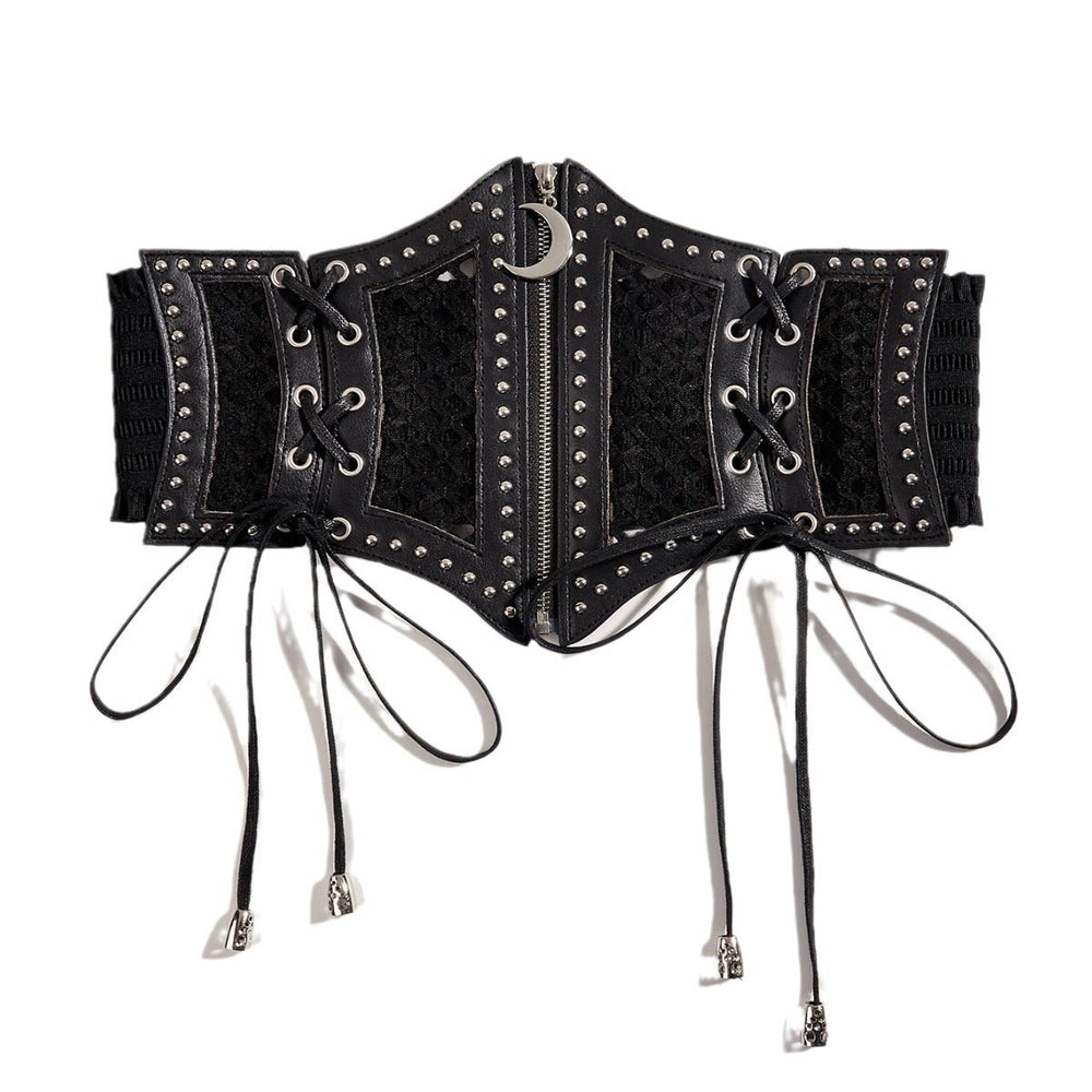 Cinturón de corsé de malla con cremallera y correa de moda negra para mujer - image 2