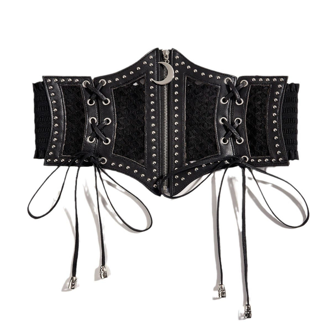 Cinturón de corsé de malla con cremallera y correa de moda negra para mujer - image 2