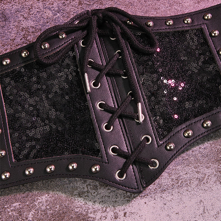Cinturón elástico tipo corsé para mujer con tiras de encaje de estilo negro - image 4