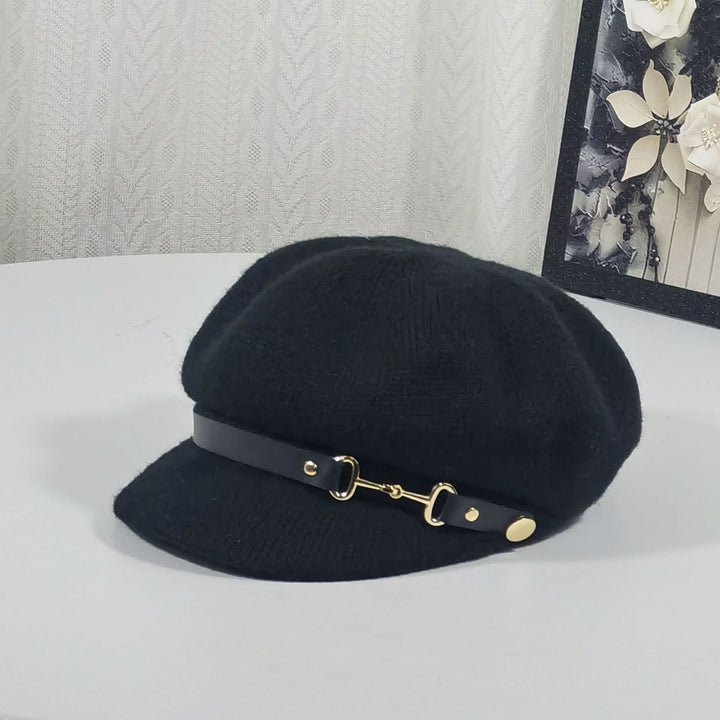 Boina de punto para mujer de estilo británico retro - Negro - Ajustable (22"-23 1/4") - image 3