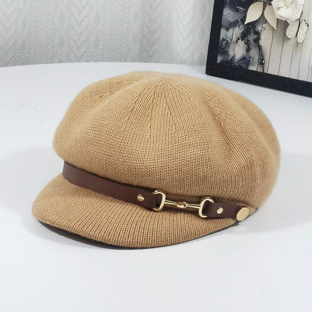 Boina de punto para mujer de estilo británico retro - Caqui - Ajustable (22"-23 1/4") - image 0