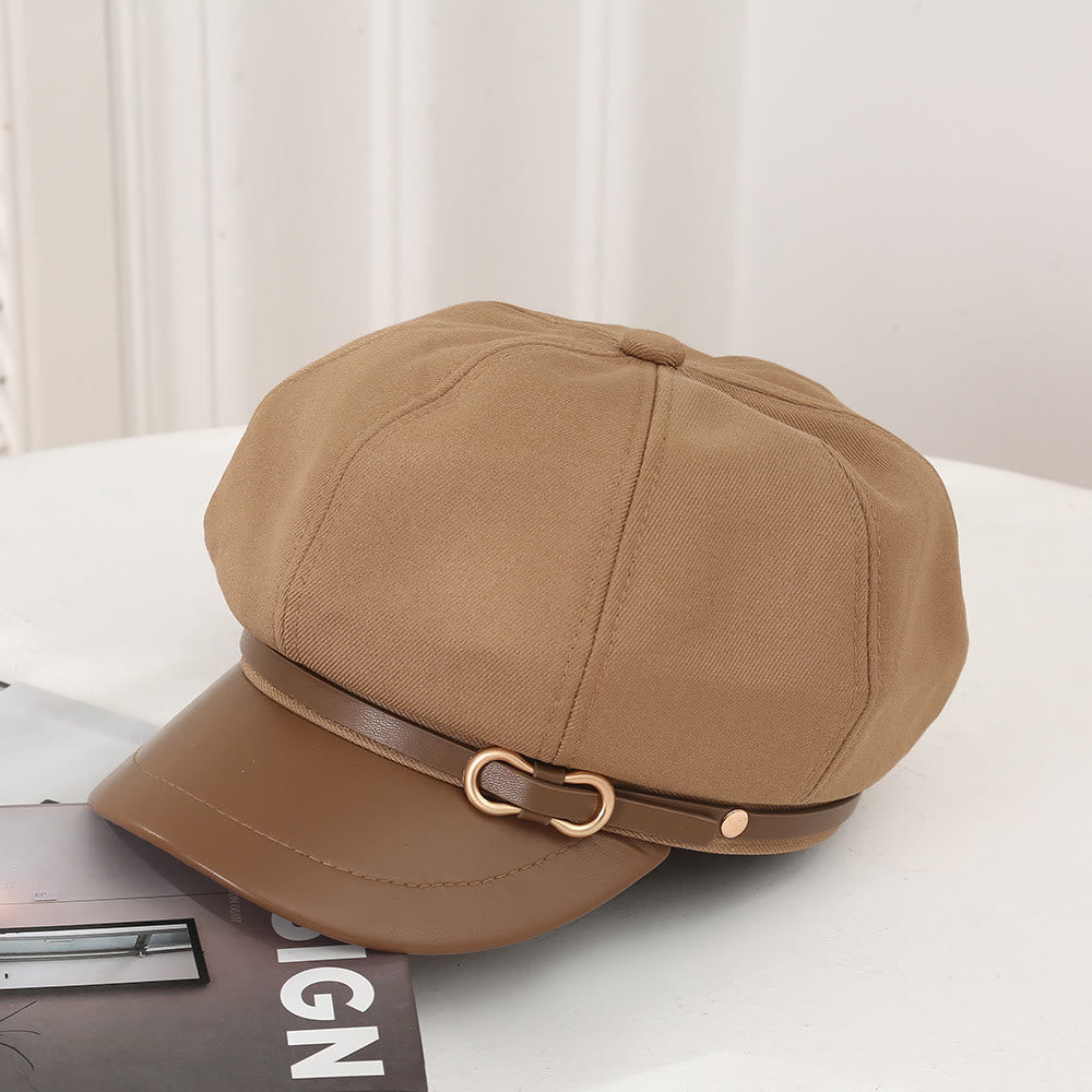 Boina de mujer con hebilla de ala de cuero estilo británico - Caqui - Ajustable (21 5/8"-22 7/8") - image 0