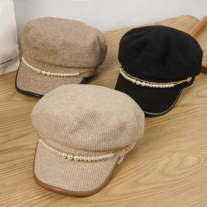 Boina de invierno para mujer con exquisita cadena de perlas - image 1