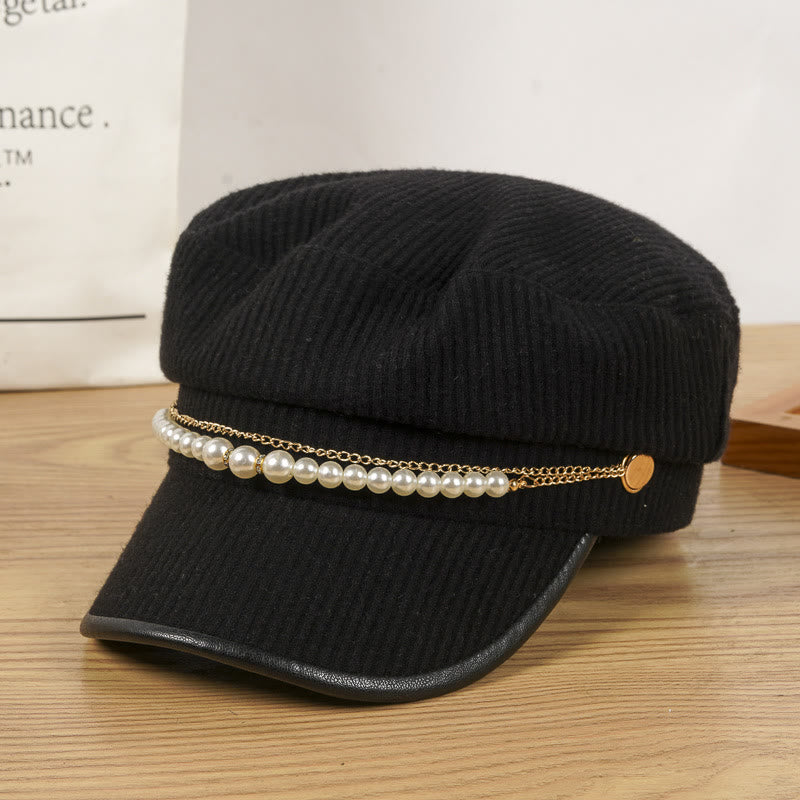 Boina de invierno para mujer con exquisita cadena de perlas - Negro - M (22 1/2"-22 7/8") - image 0