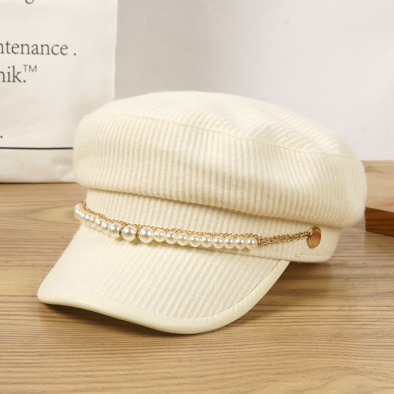 Boina de invierno para mujer con exquisita cadena de perlas - Beige - M (22 1/2"-22 7/8") - image 4