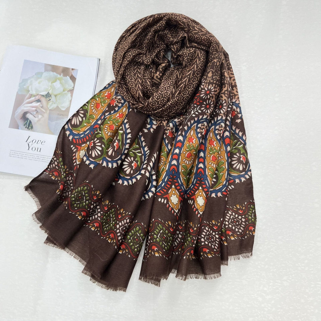 Bufanda de verano con estampado étnico de anacardos y protector solar para mujer - Café - image 0